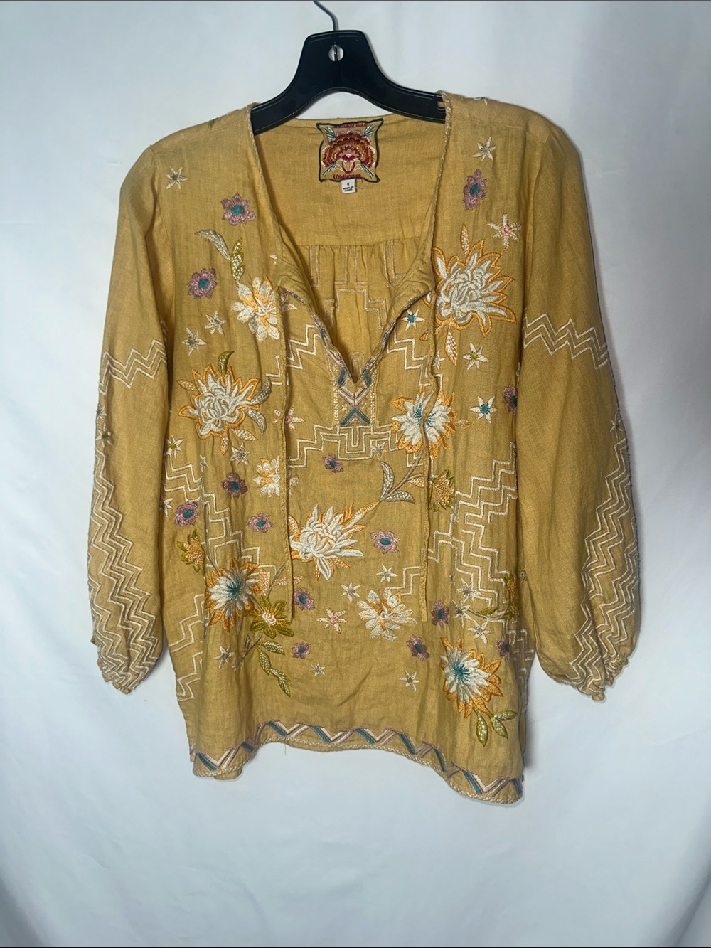 Johnny Was Mustard Embroidered Floral Tunic